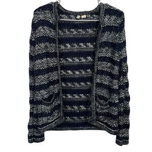 Anthropologie Moth Navy Multicolor Chunky Knit Oversized Cardigan Sweater